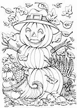 Coloring Thanksgiving Pages Scarecrow Fall Pumpkins Hat Leaves Guests Entertain Season Favourite sketch template