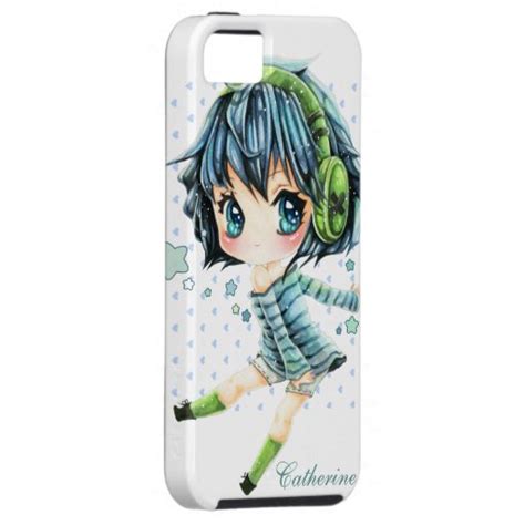 Cute Anime Girl With Green Headphone Personalise Case For The Iphone