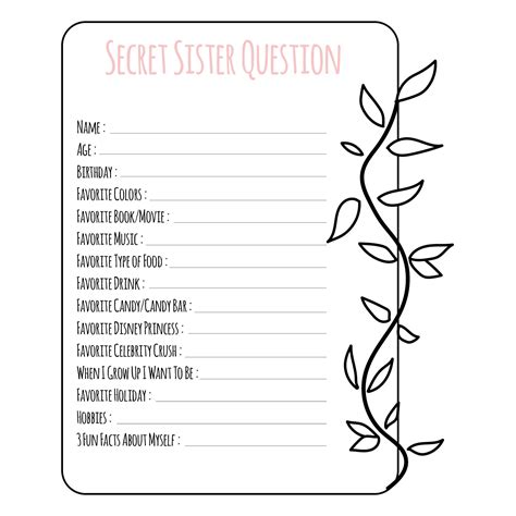 printable secret sister questionnaire printable word searches