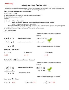 solving  step equation notes  answer key tpt