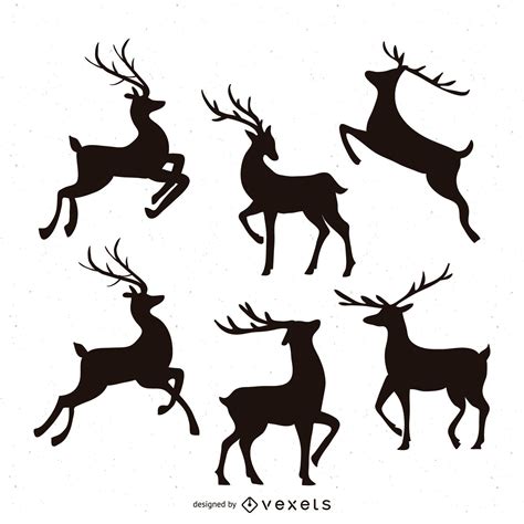 reindeer silhouette illustration set vector