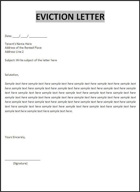 eviction letter template  word templates examples  eviction