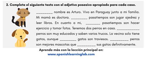 adjetivos posesivos en espanol ejercicios en  spanishlearninglab