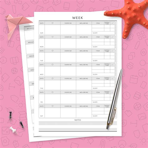 weekly fitness planner template template printable