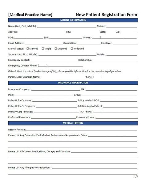 patient registration form template word editable printable etsy