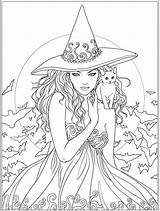 Colouring Erwachsene Hexen Witches Hexe Ausmalen Drus Coloriages Redwork Doodle Bingapis sketch template