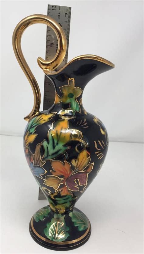 beautiful henri bequet quaregnon vintage antique belgium ewer pitcher jug black floral