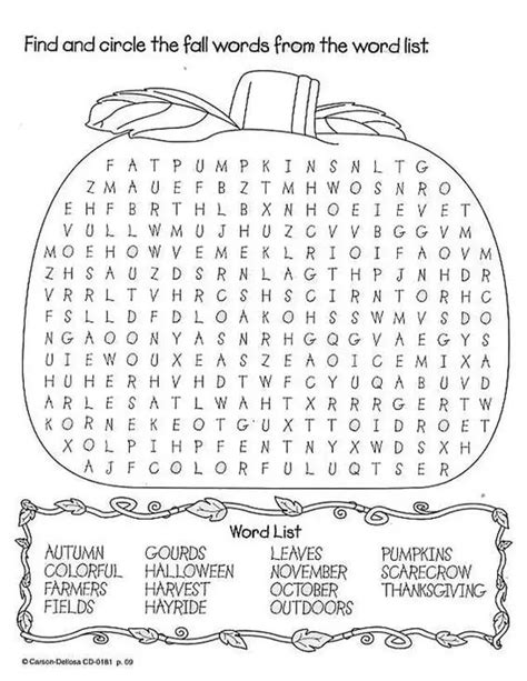 easy fall word search printable