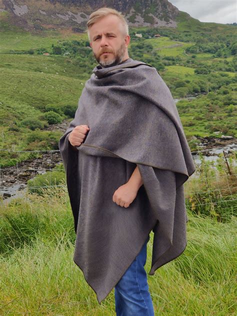 irish tweed ruana celtic wrap cape cloak greygreenpurplenavy mealangesalt  pepper