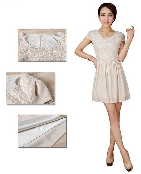 Korean Slim Lace Chiffon Stitching Short Sleeve Dress Short Sleeve