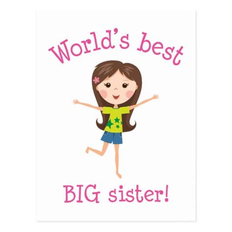 world s best big sister brown haired cartoon girl postcard zazzle
