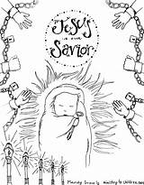 Coloring Printable Jesus Savior Pages Drawing Baby Birth Simple Christmas Nativity Advent Scene Manger Sea Red Crossing Children Shepherds Print sketch template