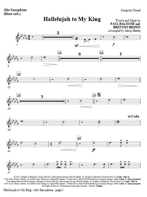 Hallelujah To My King Alto Sax Horn Sub Sheet Music Marty Hamby