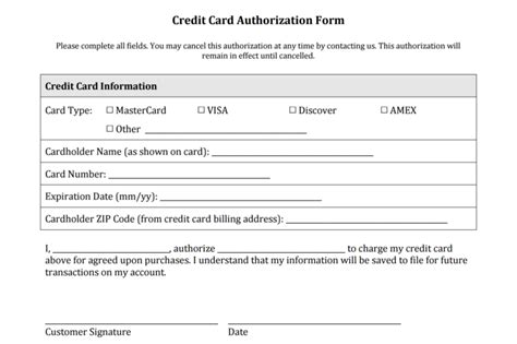 credit card authorization form templates   regard