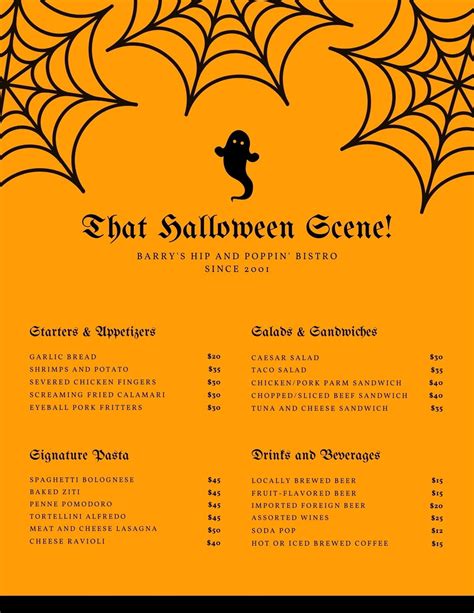printable halloween menu templates  printable