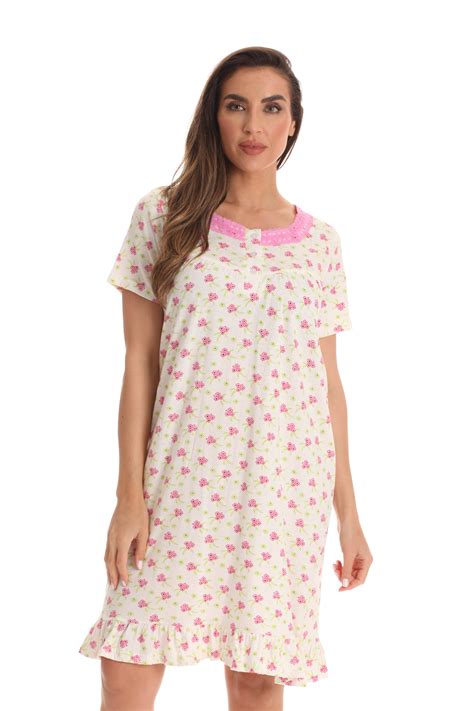 Dreamcrest 100 Cotton Short Sleeve Nightgown For Women With Lace Trim