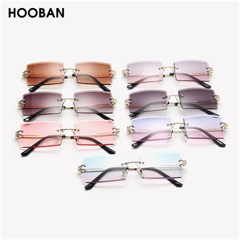 hooban 2020 popular rimless sunglasses women brand designer rectangle
