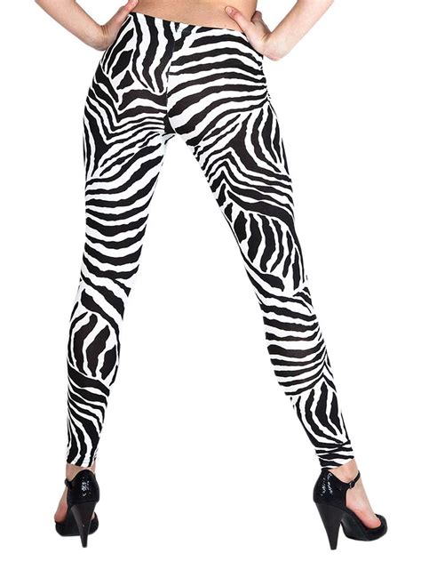 womens ladies full length zebra print leggings stretch tight ankle