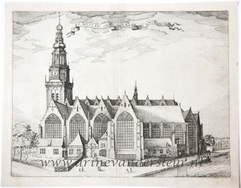 antique print etching   church  amsterdamde oude kerk  amsterdam toegewijd aan st