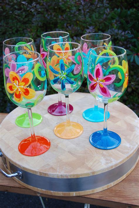 Splash Hand Painted Wine Glasses Set Of 6 Etsy Hand