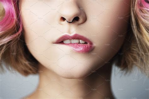 Cropped View Of Woman Biting Lip People Images ~ Creative Market