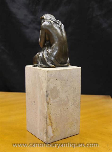 art deco bronze female figurine  marble plinth signed milo