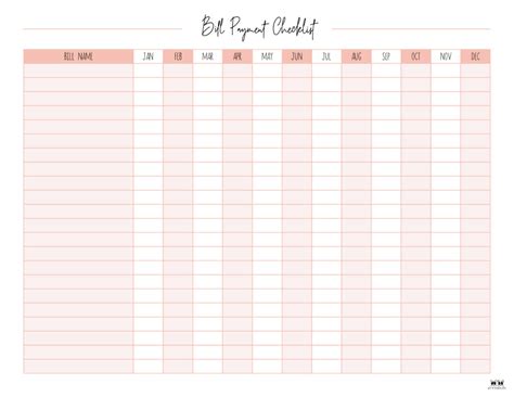 printable spreadsheet monthly bill organizer printable bill pay