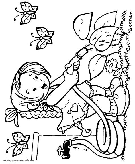girl  water  plants  spring coloring pages printablecom