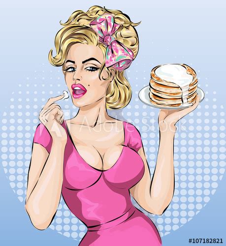 Sexy Pop Art Woman Portrait With Pancakes Pin Up Buy