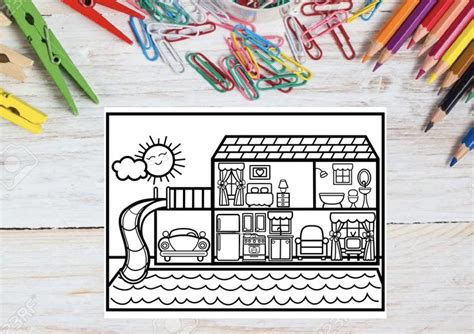 house coloring page etsy coloring pages house colouring pages