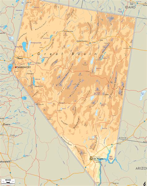 physical map of nevada ezilon map