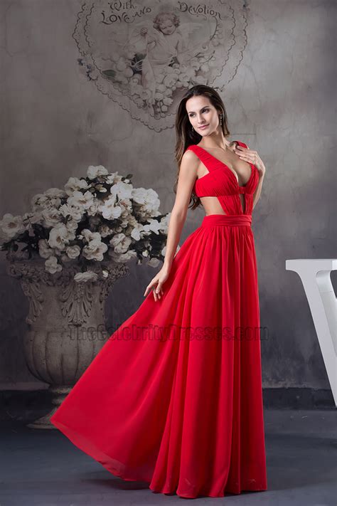 Celebrity Inspired Sexy Red Chiffon Evening Dress Prom