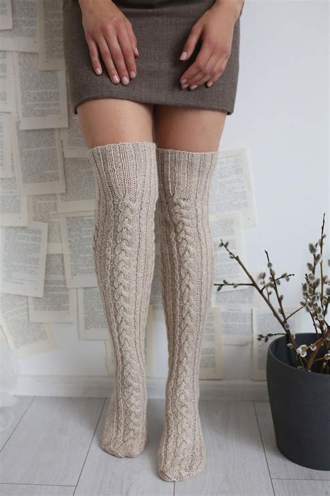 Over Knee Merino Wool Hand Knitted Socks Long Warm Socks Etsy In 2021