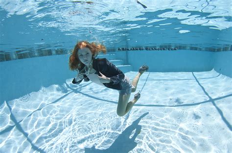 Underwater Swimming Pool Redhead Floating Skirt High Heels Savannah