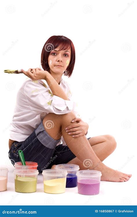 Painter Woman Stock Image Image Of Happy Besmear Color 16850867