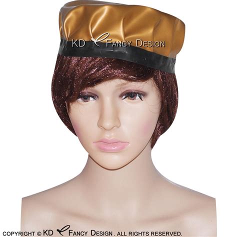 Metallic Bronze With Black Trims Sexy Latex Military Beret Rubber Hat
