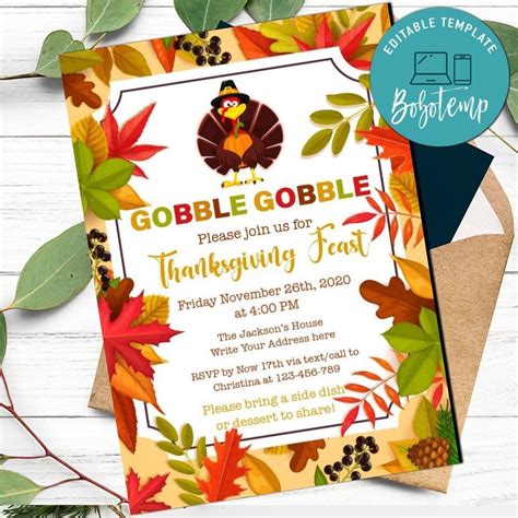 thanksgiving invitation printable instant  bobotemp