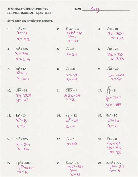 simplifying radicals worksheet algebra  education template