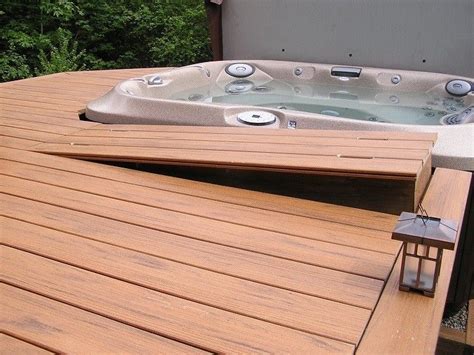 hot tub deck  access hatch timbertech tropical teak composite decking  hidden