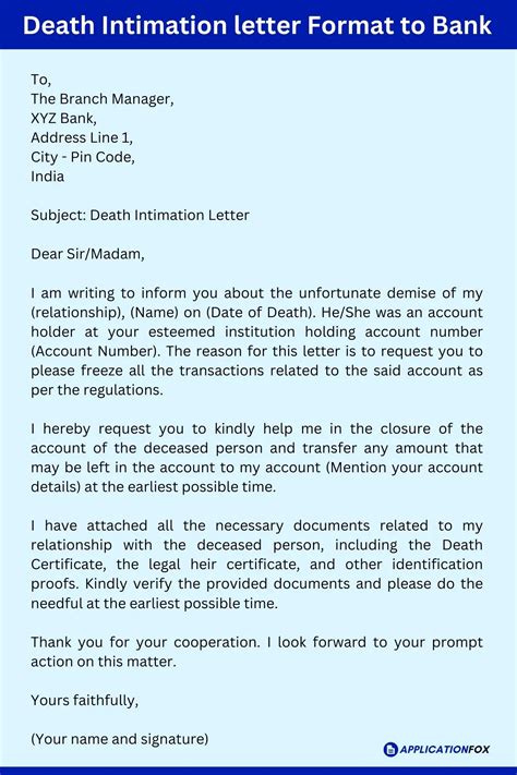 samples death claim letter format  bank