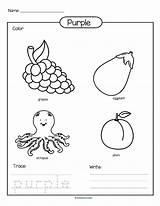Purple Worksheets Color Preschool Printable Trace Write Colors sketch template