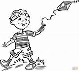 Coloring Kite Flying Boy Pages Drawing Printable Drawings sketch template