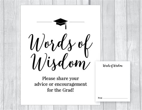 words  wisdom  graduation party printable sign  etsy