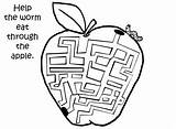 Coloring Worm Apple Maze Kids sketch template