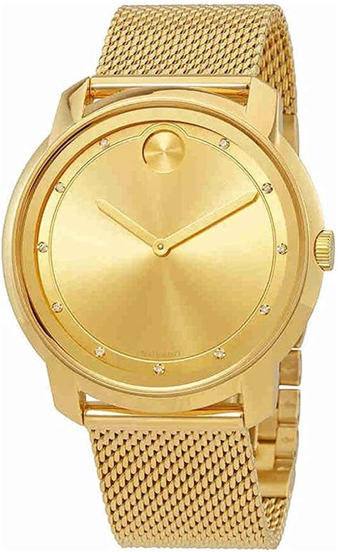 Movado Bold Large Diamond And Gold Plated Mesh Watch