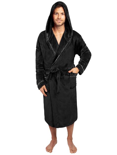 pavilia pavilia mens hooded fleece robe black warm plush fleece