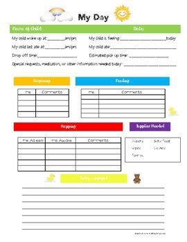 printable infant daily report getect