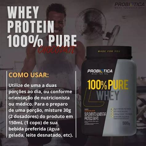 Whey Protein 100 Puro Sabor Chocolate 900g Probiótica Whey Protein