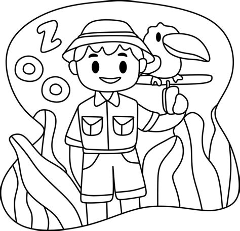 coloring page alphabets profession cartoon zookeeper  vector art