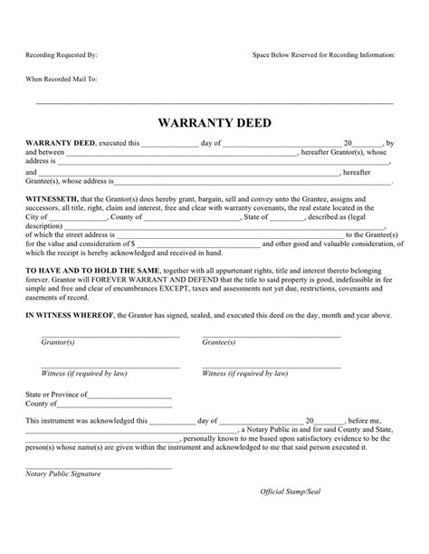 printable warranty deed form  word gambaran